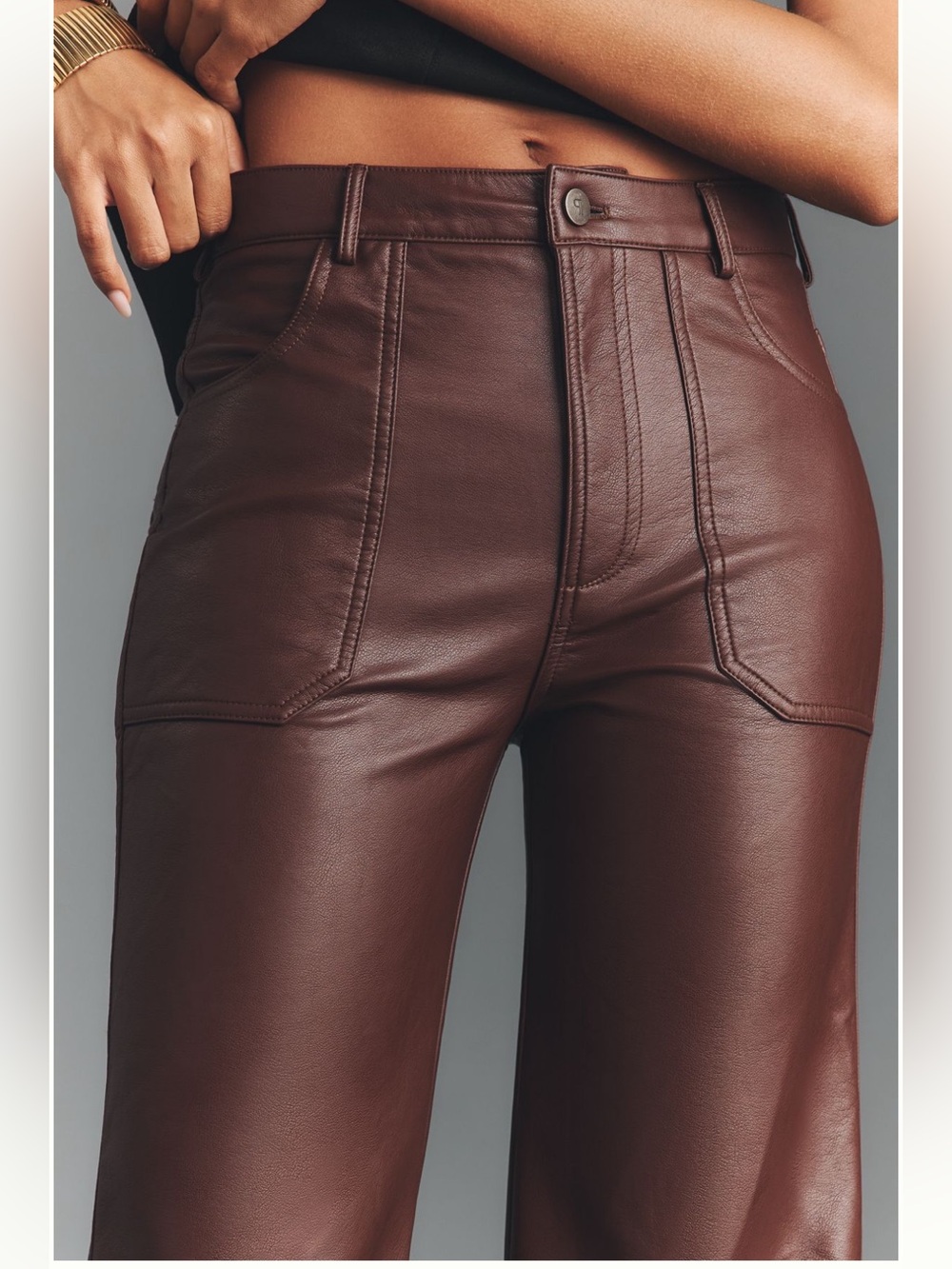 Anthropologie NWT Rylan Faux Leather Relaxed High-Rise Flare Pants by Pilcro 25 - Picture 4 of 16